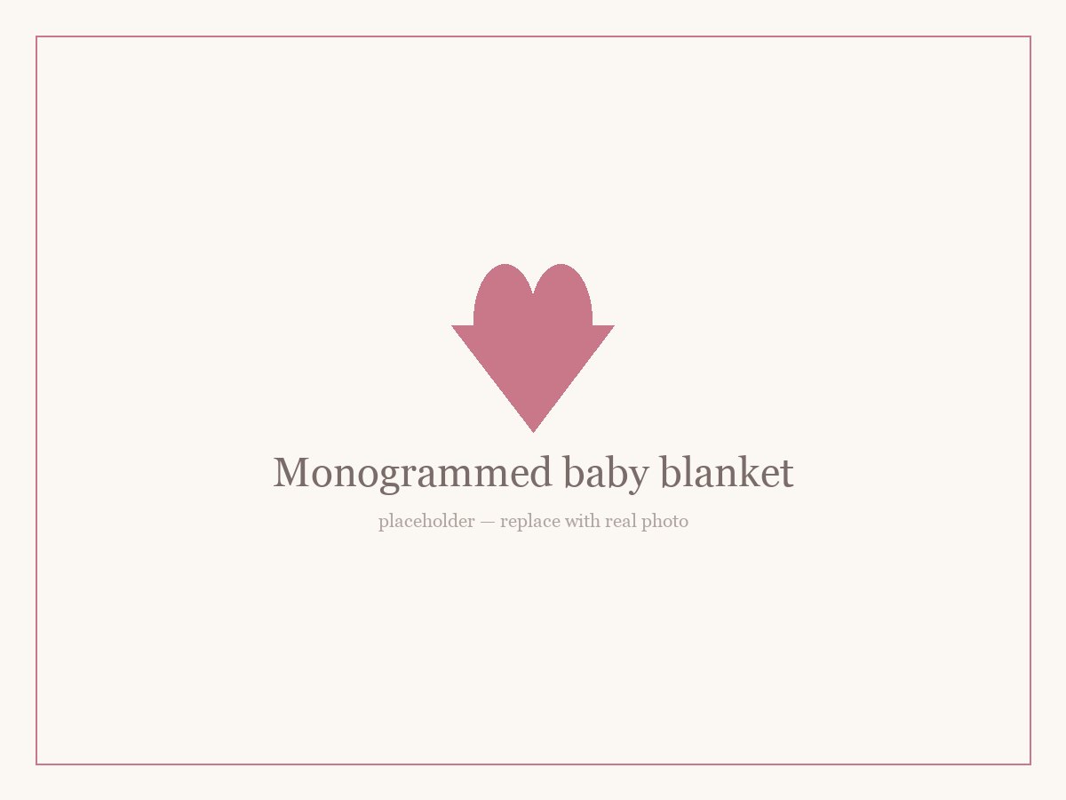 Monogrammed baby blanket embroidered with baby's initials in soft pastel thread